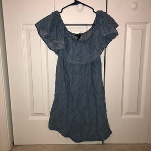 jean off the shoulder mini dress